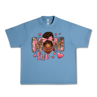 Pebble Blue Afro Messy Bun Mom Life Urban Heavy Tee - texasbilliewilder