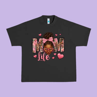 Afro Messy Bun Mom Life Urban Heavy Tee Designed By Texasbilliewilder