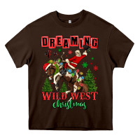 Chocolate Brown dreaming of a wild west christmas cowboy santa Heavy Core Tee - MaliasSmallBusiness