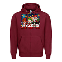 Burgundy merry christmas gnomies wagon Zipper Hoodie - FaDigitalArtStudio