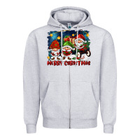 Heather Grey merry christmas gnomies wagon Zipper Hoodie - FaDigitalArtStudio
