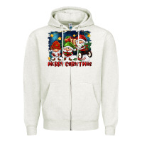 Oatmeal Heather merry christmas gnomies wagon Zipper Hoodie - FaDigitalArtStudio