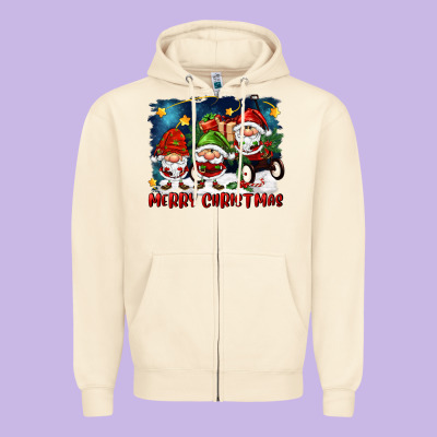 Merry Christmas Gnomies Wagon Zipper Hoodie Designed By Fadigitalartstudio