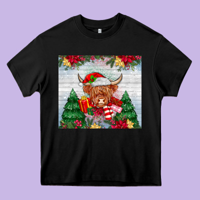 Christmas Cow Heavy Core Tee Designed By Maliassmallbusiness