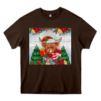 Chocolate Brown christmas cow Heavy Core Tee - MaliasSmallBusiness