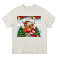 Cream christmas cow Heavy Core Tee - MaliasSmallBusiness