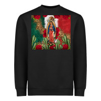 Black Our Lady Of Guadalupe Mexican Flag Roses Cactus Heavyweight Sweatshirt - FaDigitalArtStudio