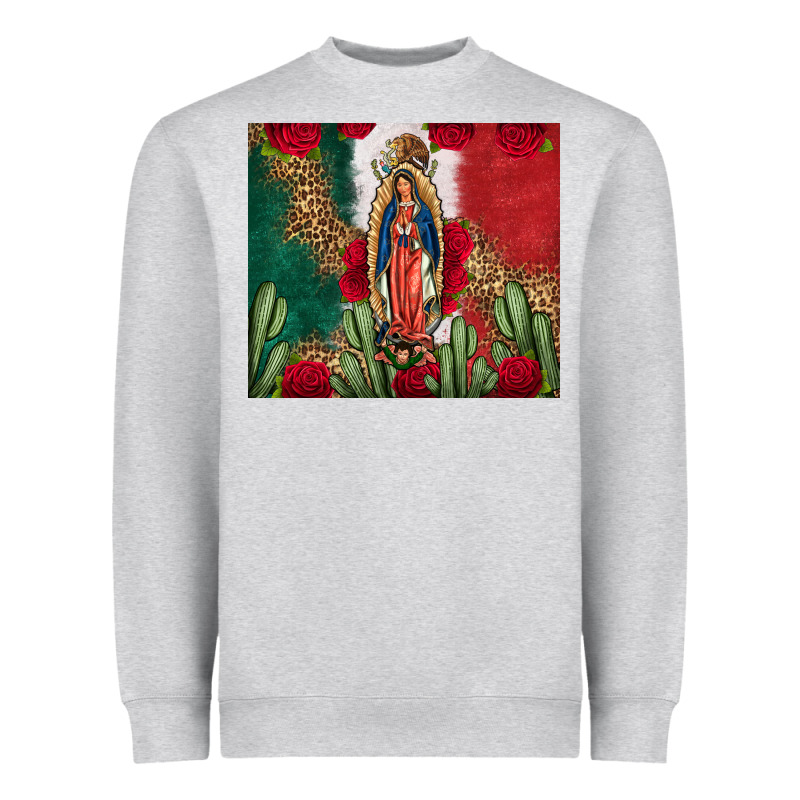Our Lady Of Guadalupe Mexican Flag Roses Cactus Heavyweight Sweatshirt by FaDigitalArtStudio | Teevron