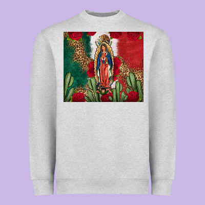 Our Lady Of Guadalupe Mexican Flag Roses Cactus Heavyweight Sweatshirt Designed By Fadigitalartstudio