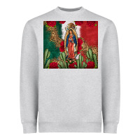 Heather Grey Our Lady Of Guadalupe Mexican Flag Roses Cactus Heavyweight Sweatshirt - FaDigitalArtStudio