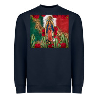Navy Our Lady Of Guadalupe Mexican Flag Roses Cactus Heavyweight Sweatshirt - FaDigitalArtStudio