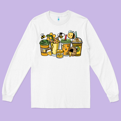 Honey Bee Coffee Cups Long Sleeve Tee Designed By Howdyjamesfarm