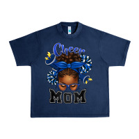 Navy Cheer Mom Afro Messy Bun Urban Heavy Tee - texasbilliewilder