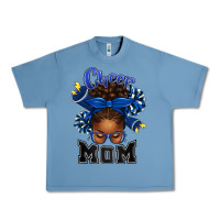 Pebble Blue Cheer Mom Afro Messy Bun Urban Heavy Tee - texasbilliewilder