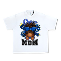 White Cheer Mom Afro Messy Bun Urban Heavy Tee - texasbilliewilder