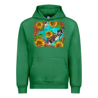 Emerald western sunflowers turquoise cowhide  tooled leather Urban Hoodie - BarkalooDesign
