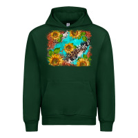 Forest Green western sunflowers turquoise cowhide  tooled leather Urban Hoodie - BarkalooDesign