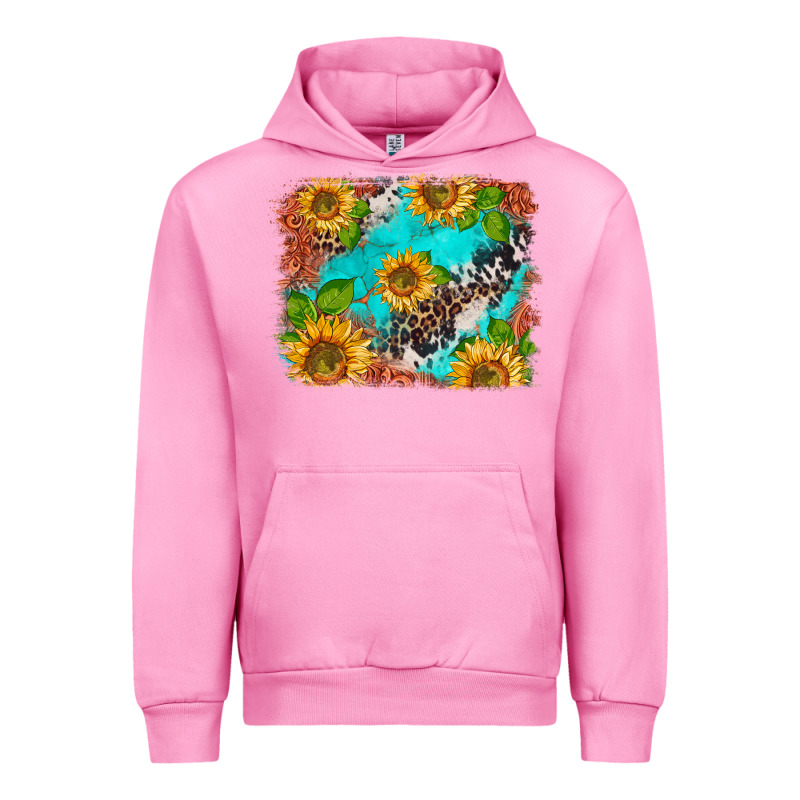 Western Sunflowers Turquoise Cowhide  Tooled Leather Urban Hoodie by BarkalooDesign | Teevron