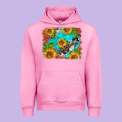 Western Sunflowers Turquoise Cowhide  Tooled Leather Urban Hoodie Designed By Barkaloodesign