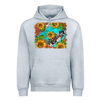 Heather Grey western sunflowers turquoise cowhide  tooled leather Urban Hoodie - BarkalooDesign