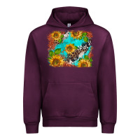 Mauve Wine western sunflowers turquoise cowhide  tooled leather Urban Hoodie - BarkalooDesign