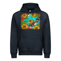 Navy western sunflowers turquoise cowhide  tooled leather Urban Hoodie - BarkalooDesign