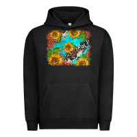 Pigment Black western sunflowers turquoise cowhide  tooled leather Urban Hoodie - BarkalooDesign