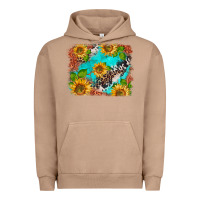 Pigment Burro western sunflowers turquoise cowhide  tooled leather Urban Hoodie - BarkalooDesign