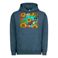 Pigment Midnight Navy western sunflowers turquoise cowhide  tooled leather Urban Hoodie - BarkalooDesign