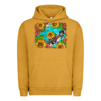Pigment Peanut Butter western sunflowers turquoise cowhide  tooled leather Urban Hoodie - BarkalooDesign