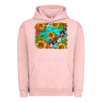 Pigment Salmon western sunflowers turquoise cowhide  tooled leather Urban Hoodie - BarkalooDesign