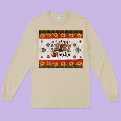 Very Merry Teacher Long Sleeve Tee Designed By Jasminsmagicworld