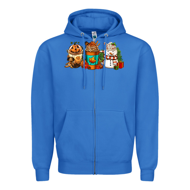 Halloween Thanksgiving Christmas Coffee Cups Zipper Hoodie by FaDigitalArtStudio | Teevron