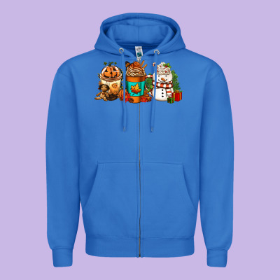Halloween Thanksgiving Christmas Coffee Cups Zipper Hoodie Designed By Fadigitalartstudio