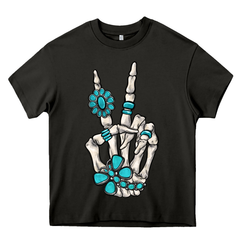 Turquoise Gemstone Skeleton Hand Heavy Core Tee by MaliasSmallBusiness | Teevron
