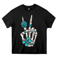 Black turquoise gemstone skeleton hand Heavy Core Tee - MaliasSmallBusiness