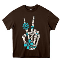 Chocolate Brown turquoise gemstone skeleton hand Heavy Core Tee - MaliasSmallBusiness