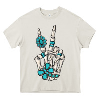Cream turquoise gemstone skeleton hand Heavy Core Tee - MaliasSmallBusiness