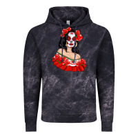 Cloud Black Mexicana Skull Girl with Roses Vintage Hoodie - texasbilliewilder