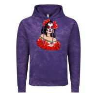 Cloud Purple Mexicana Skull Girl with Roses Vintage Hoodie - texasbilliewilder
