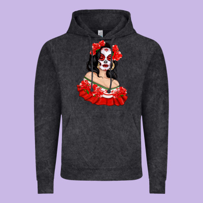 Mexicana Skull Girl With Roses Vintage Hoodie Designed By Texasbilliewilder