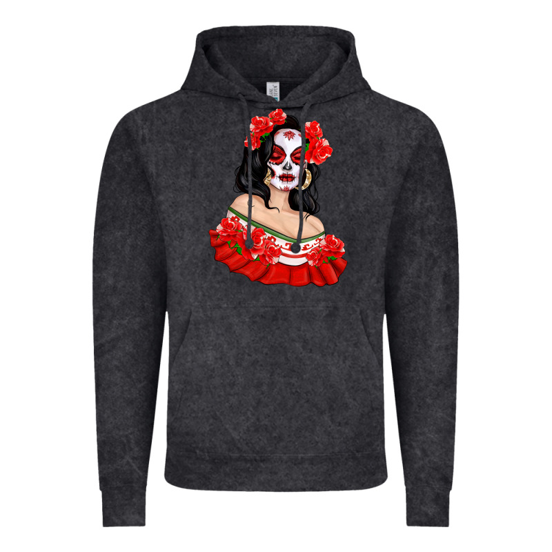 Mexicana Skull Girl With Roses Vintage Hoodie by texasbilliewilder | Teevron