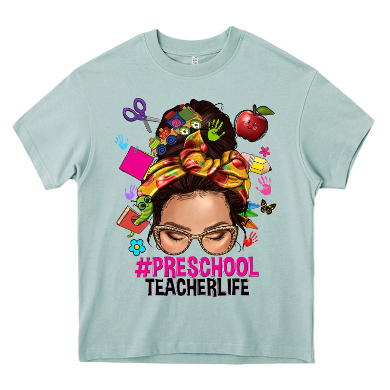 Preschool Teacher Life  Messy Bun Heavy Core Tee by NancyCooperArtShop | Teevron