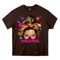 Chocolate Brown preschool teacher life  messy bun Heavy Core Tee - NancyCooperArtShop