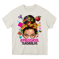 Cream preschool teacher life  messy bun Heavy Core Tee - NancyCooperArtShop