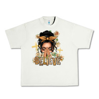 Pistachio Black Hair Believe Praying Caucasian Messy Bun Urban Heavy Tee - texasbilliewilder