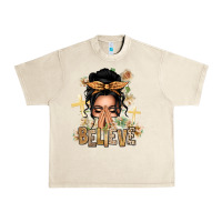Sandshell Black Hair Believe Praying Caucasian Messy Bun Urban Heavy Tee - texasbilliewilder