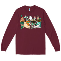 Burgundy Dog coffee cups Long Sleeve Tee - HowdyJamesFarm
