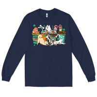 Navy Dog coffee cups Long Sleeve Tee - HowdyJamesFarm
