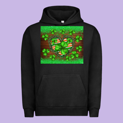 St.patricks Heart Shamrocks Glitter Urban Hoodie Designed By Barkaloodesign